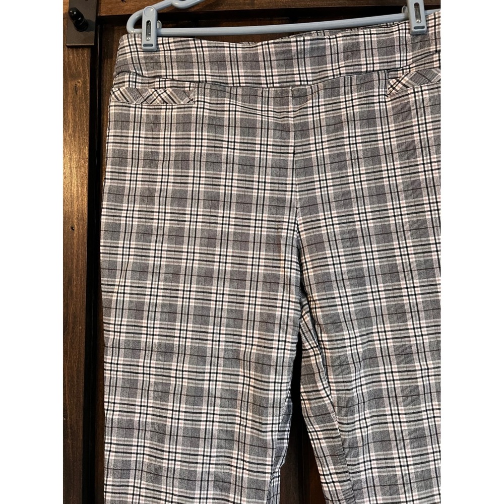 Kim Rogers Womens Plaid Pull On Dress Pants Black White Gray Straight Leg 14S - Picture 13 of 14
